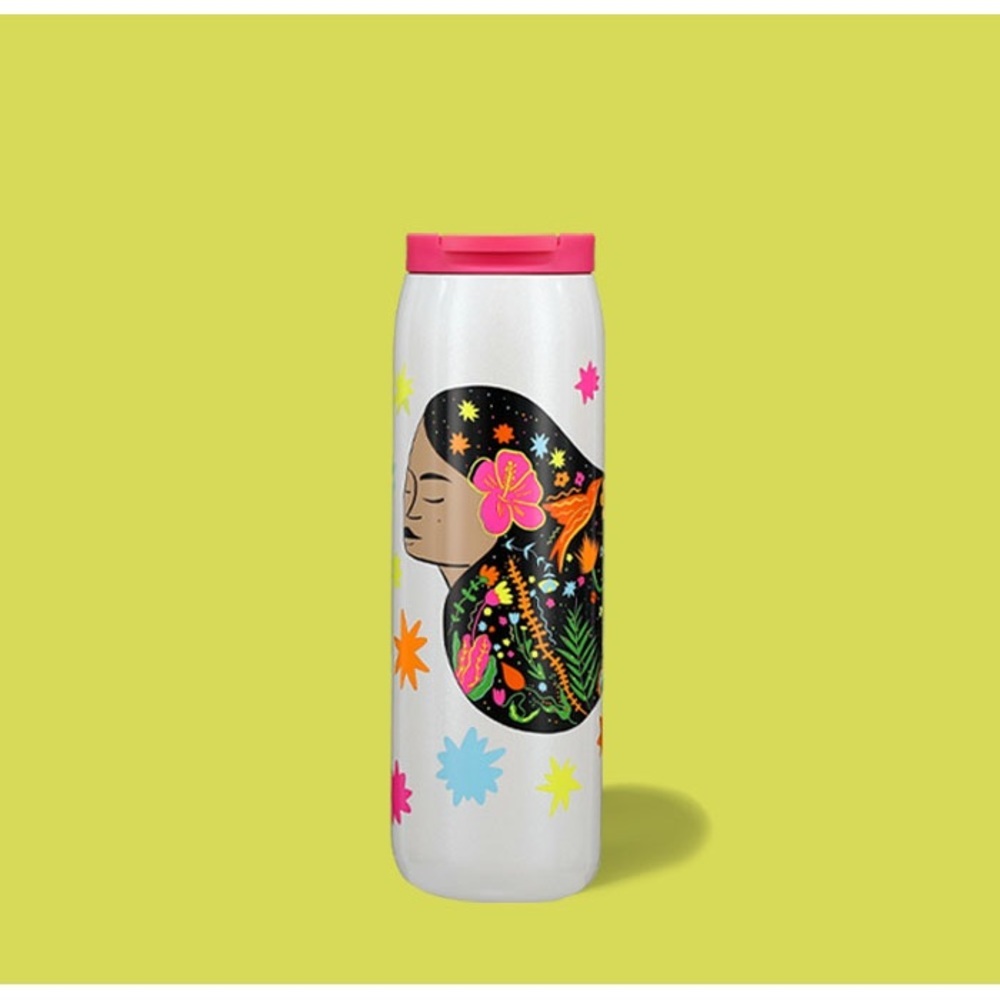 Starbucks 2023 Manuela Guillen White Glitter Stainless Grande Tumbler 16oz